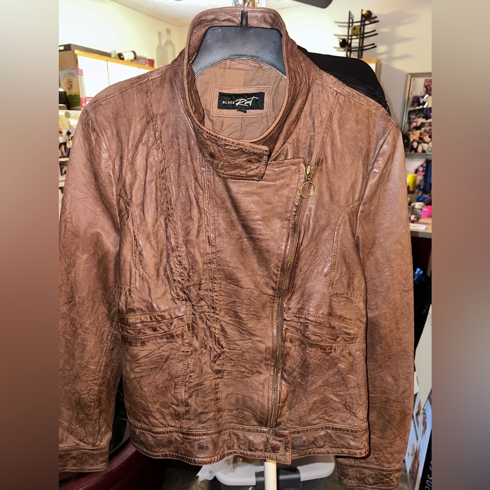 Black Rivet Women's Distressed Brown Leather Jacket